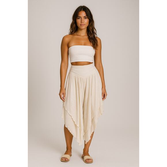 Urban Outfitters Boho Asymmetrical fairy Pants Flowy Cropped Wide Leg - Picture 1 of 4